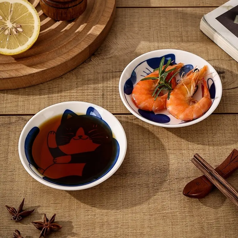 Japanese Ceramic Cartoon Cat Dish At Home Dining Table Dipping Sauce Dish Soy Sauce Dish Hot Pot Seasoning Dish Seasoning Dish
