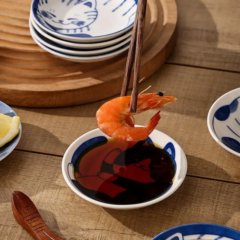 Japanese Ceramic Cartoon Cat Dish At Home Dining Table Dipping Sauce Dish Soy Sauce Dish Hot Pot Seasoning Dish Seasoning Dish