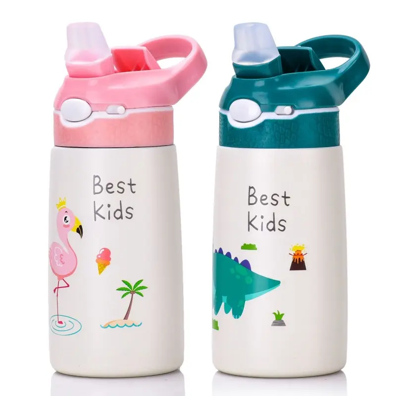 400ML Kids Water Bottle Cartoon Animal Thermos Mug Baby Duck Billed Straw 316 Stainless Steel Vacuum Flasks Thermos Bottle