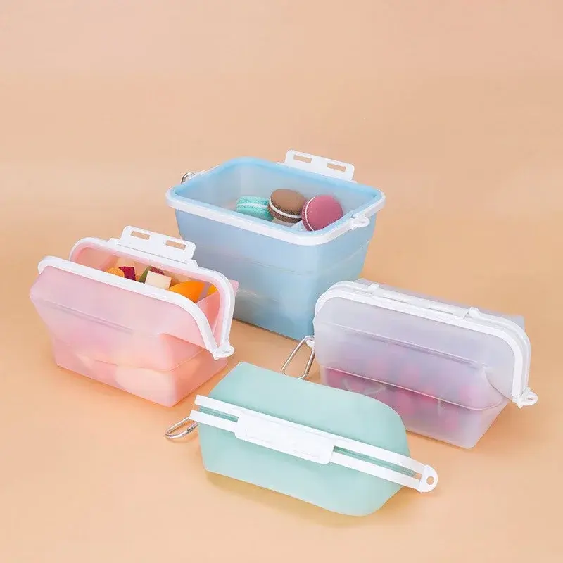Silicone Folding Lunch Box Preservation Bag Multi-use Silicone Storage Bag Microwave Heating Travel Storage Bag Food Bento Box