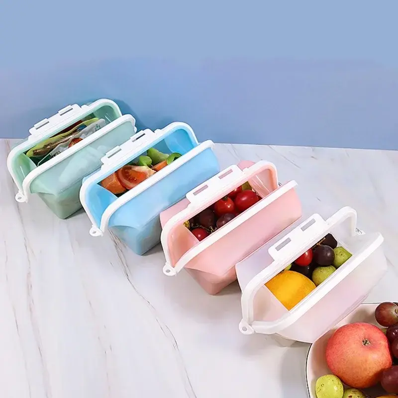 Silicone Folding Lunch Box Preservation Bag Multi-use Silicone Storage Bag Microwave Heating Travel Storage Bag Food Bento Box