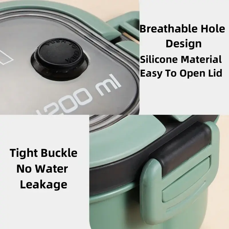 1200ML 2 Layer Bento Lunch Box With Spoon Fork, Kid High Capacity Microwae Food Containers Portable Leakproof Office Camping
