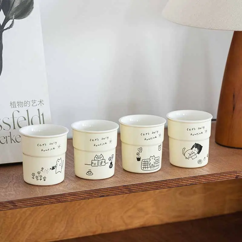 225ml Ceramic Cup Cute Cat Illustrations Coffee Cup for Kitchen Coffee Shop Restaurant,Latte Mug,Drinkware Gift Souvenir