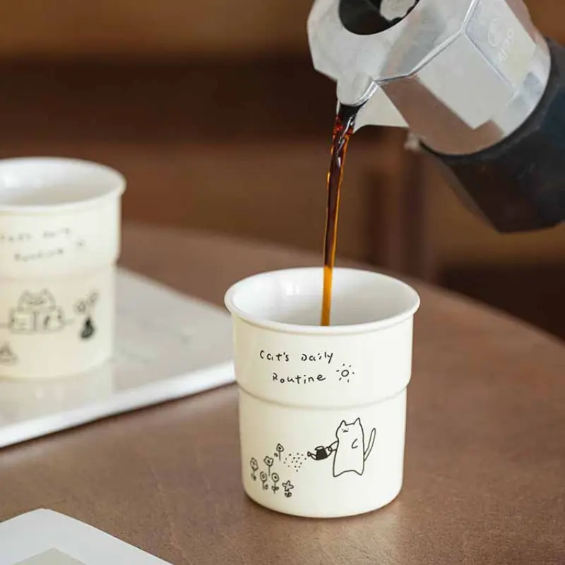 225ml Ceramic Cup Cute Cat Illustrations Coffee Cup for Kitchen Coffee Shop Restaurant,Latte Mug,Drinkware Gift Souvenir