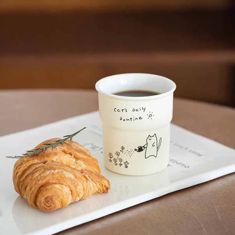 225ml Ceramic Cup Cute Cat Illustrations Coffee Cup for Kitchen Coffee Shop Restaurant,Latte Mug,Drinkware Gift Souvenir