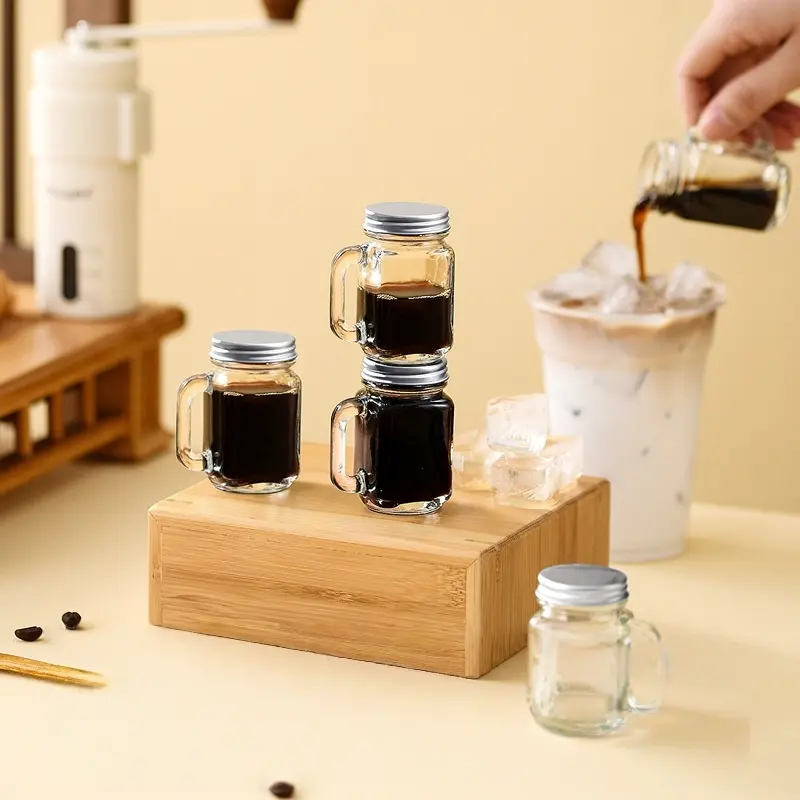 10pcs Espresso Bottling Can, Mini Mason Jar for Jam Honey, Portable Transparent Sealed Liquid Small Glass Bottling Bottle