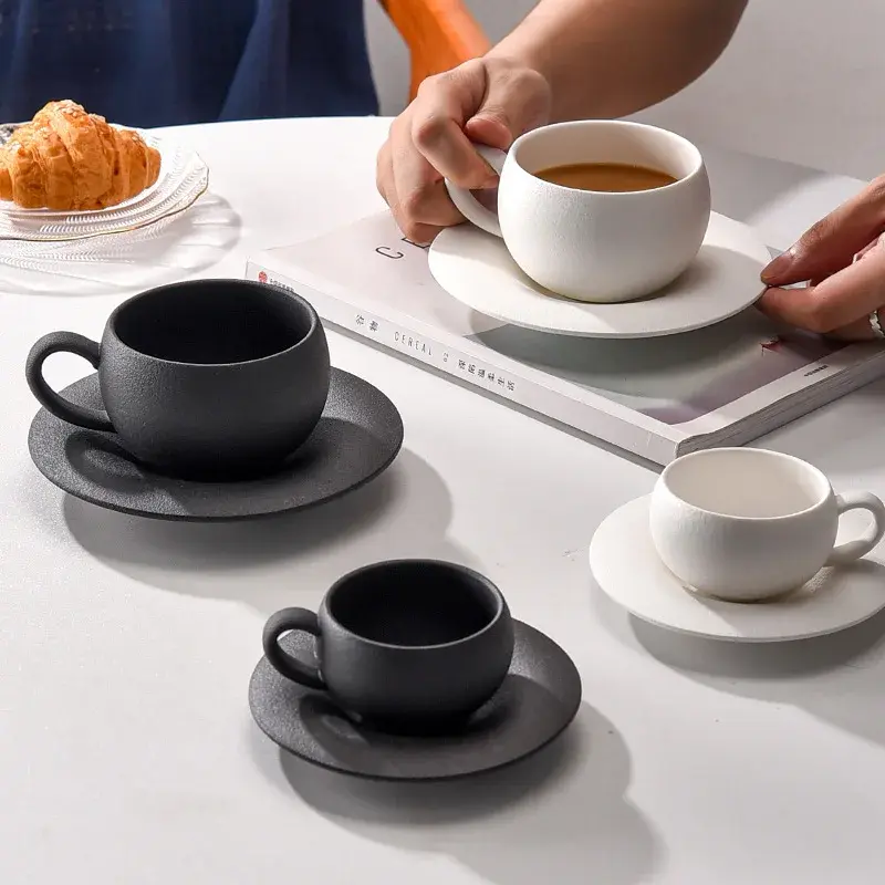 280ML Rock Sand Ceramic Coffee Cup Set Japanese-style Exquisite Afternoon Flower Tea Cup Hotel Upscale Restaurant Coffee Cup
