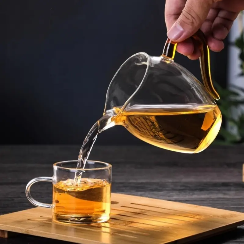 350ml Heat-resisting Clear Glass Tea Pot with Colorful Handle Fair Cup with Infuser Puer Tea Brewing Kettle Pu Erh Pots Teapots