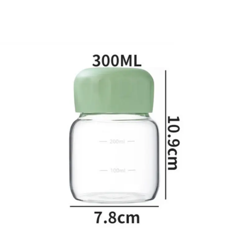 300ML Small Glass Water Bottles with Lid Portable Cute Mini Cylindrical Solid Color Leak Proof Water Cup Student Drinking Bottle