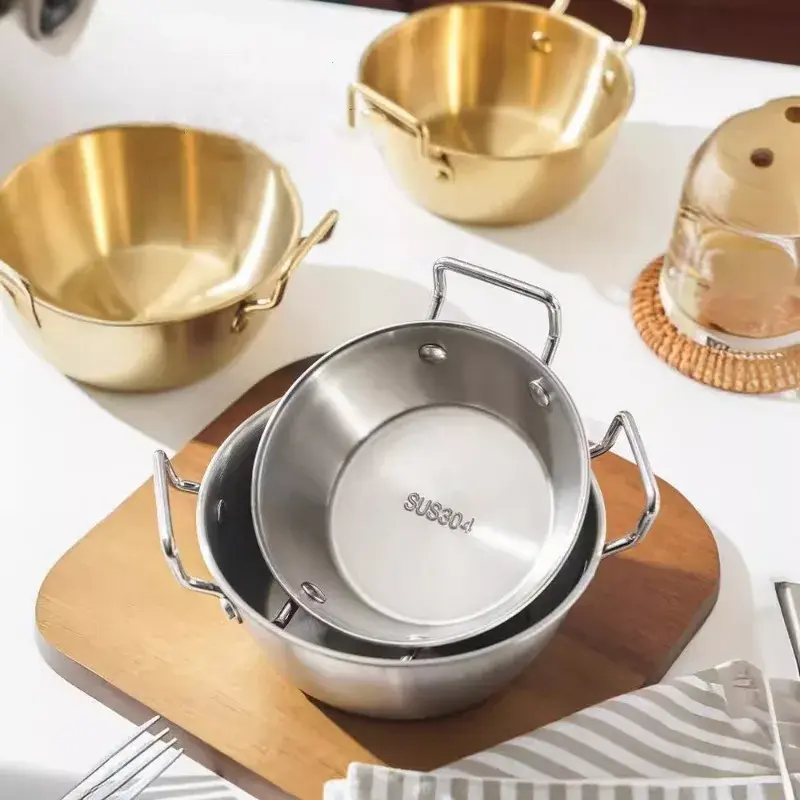 3Pcs Stainless Steel Seafood Rice Pot Home Cooking Paella Pan Picnic Snack Plates Cookware Saucepan Korean Rice Wine Bowl