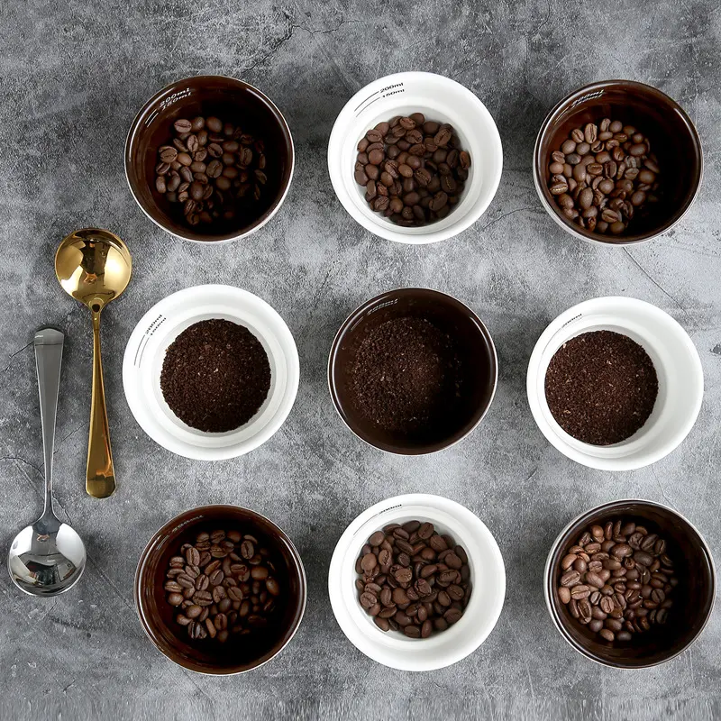 200ml Coffee Cup Thickened Ceramic Measuring Bowl Heat Resistant U Cupping Cup with Spoon Espresso Measuring Cup with Scale