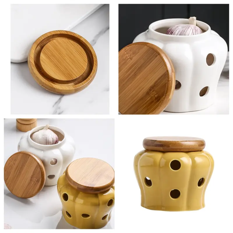 Pumpkin Jar with Lid Hollow Out Kitchen Ventilation Storage Tank Durable Ceramic Garlic Ginger Dried Chili Pepper Storage Jars
