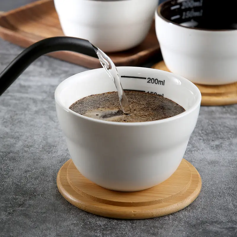 200ml Coffee Cup Thickened Ceramic Measuring Bowl Heat Resistant U Cupping Cup with Spoon Espresso Measuring Cup with Scale