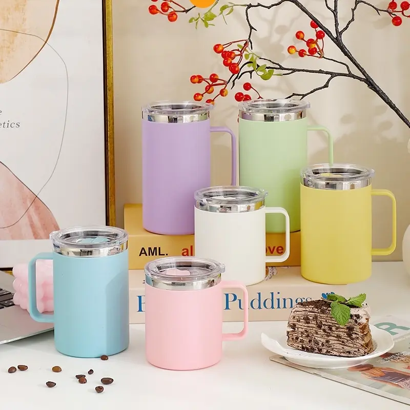 650ML Double-layer Coffee Cup with Lid Insulated Cup Vacuum Stainless Steel Double Layer Large Capacity Portable Traveling