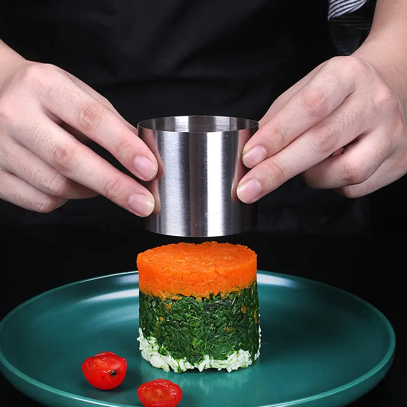 3Pcs Round Stainless Steel Rices Ball Mold with Pusher Cake Mousse Tiramisu Cold Dish Easy Demoulding Sushi Maker Kitchen Tool