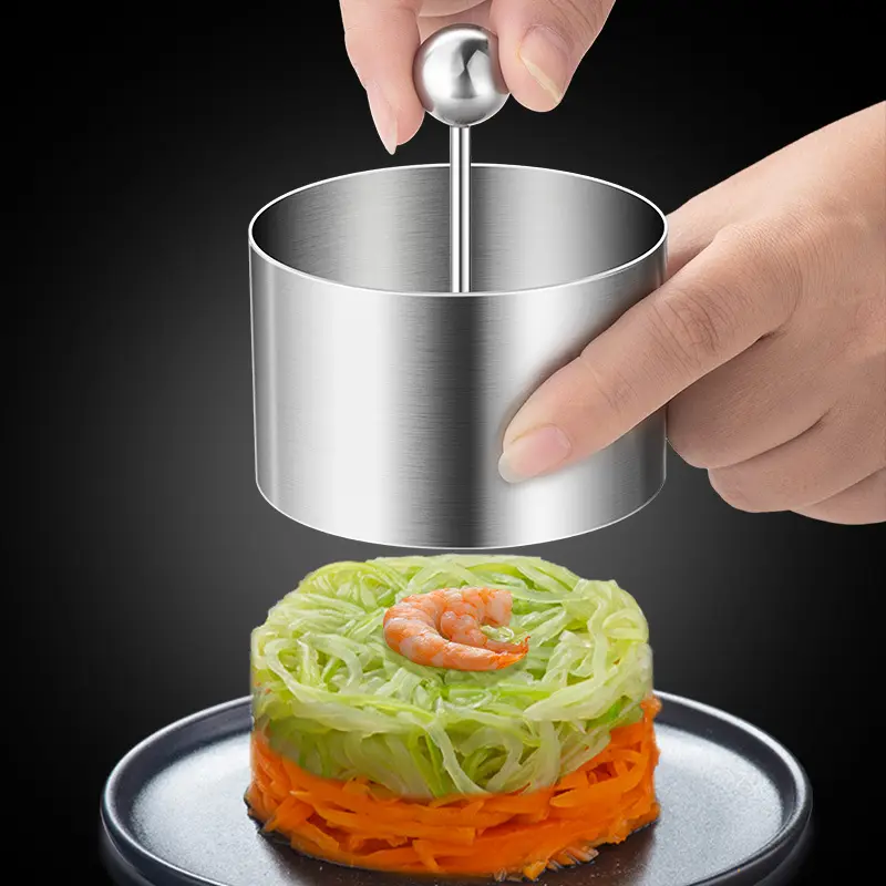 3Pcs Round Stainless Steel Rices Ball Mold with Pusher Cake Mousse Tiramisu Cold Dish Easy Demoulding Sushi Maker Kitchen Tool