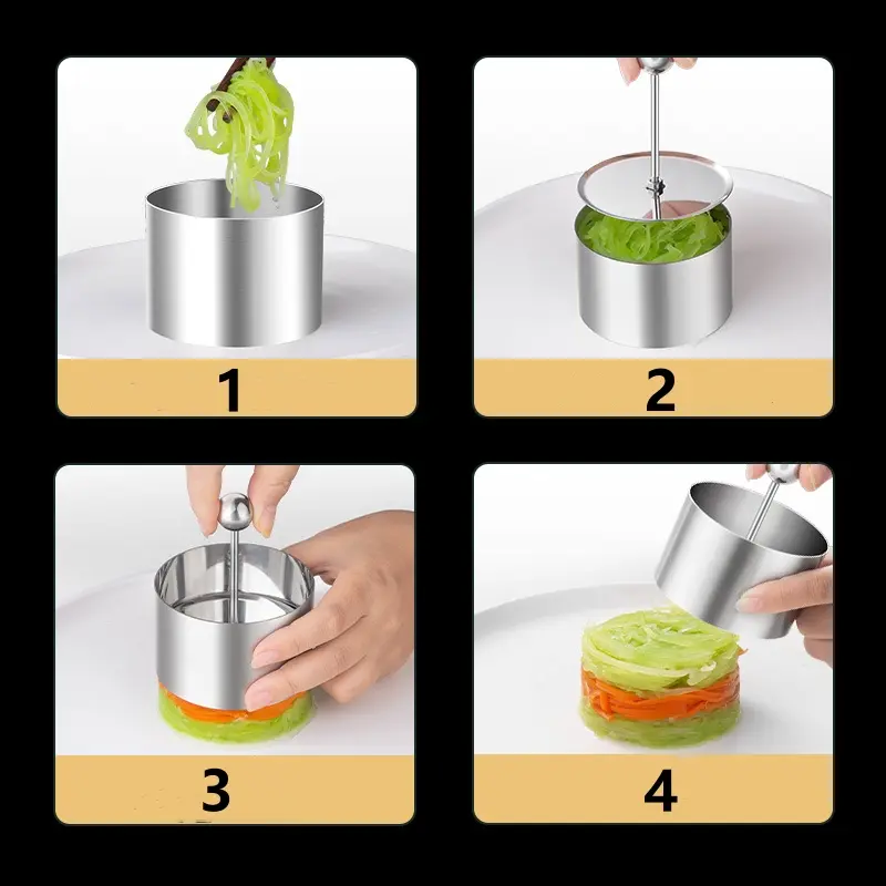 3Pcs Round Stainless Steel Rices Ball Mold with Pusher Cake Mousse Tiramisu Cold Dish Easy Demoulding Sushi Maker Kitchen Tool