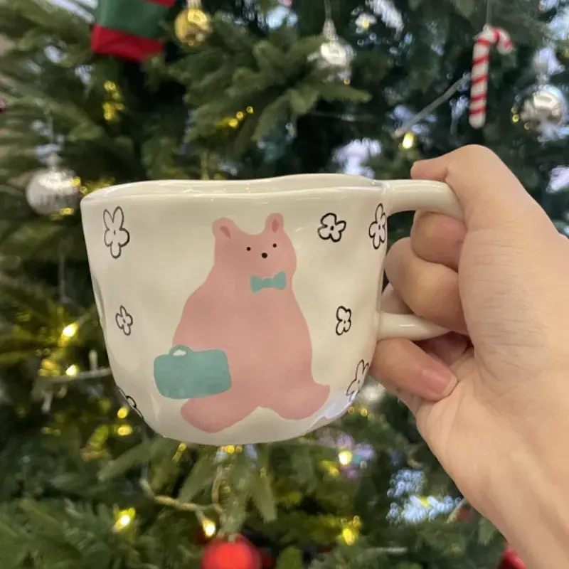 250ML Creative Hand Pinched Irregular Flower Ceramic mug Handmade Coffee Cup Breakfast Milk Afternoon tea cups Korean Style Mugs