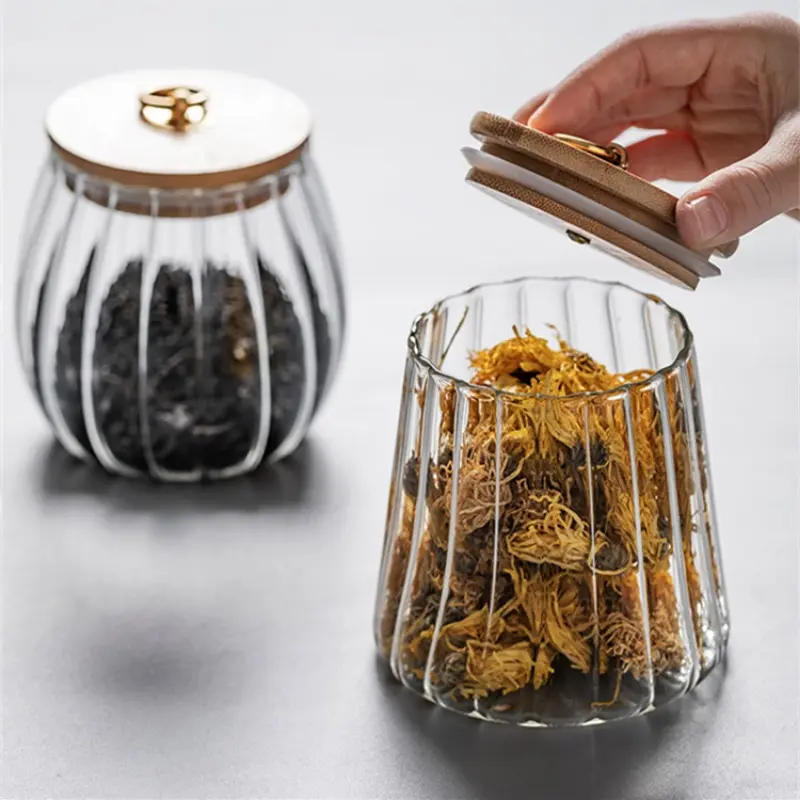 Hermetic Containers for Food Storage Pots Grains Tea Coffee Beans Candy Cookie Glass Jars with Wood Lid Kitchen Containers
