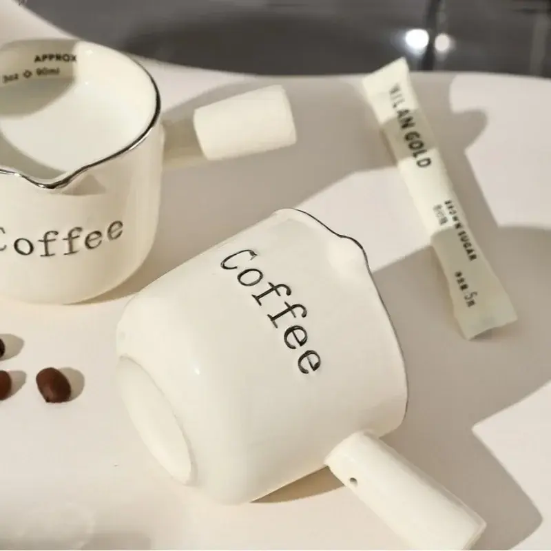 3oz/90ml Ceramic Measuring Cups with Duel Scale and Handle High Value Espresso Extraction Cup Transfer Cup Milk Jug Coffee Tool