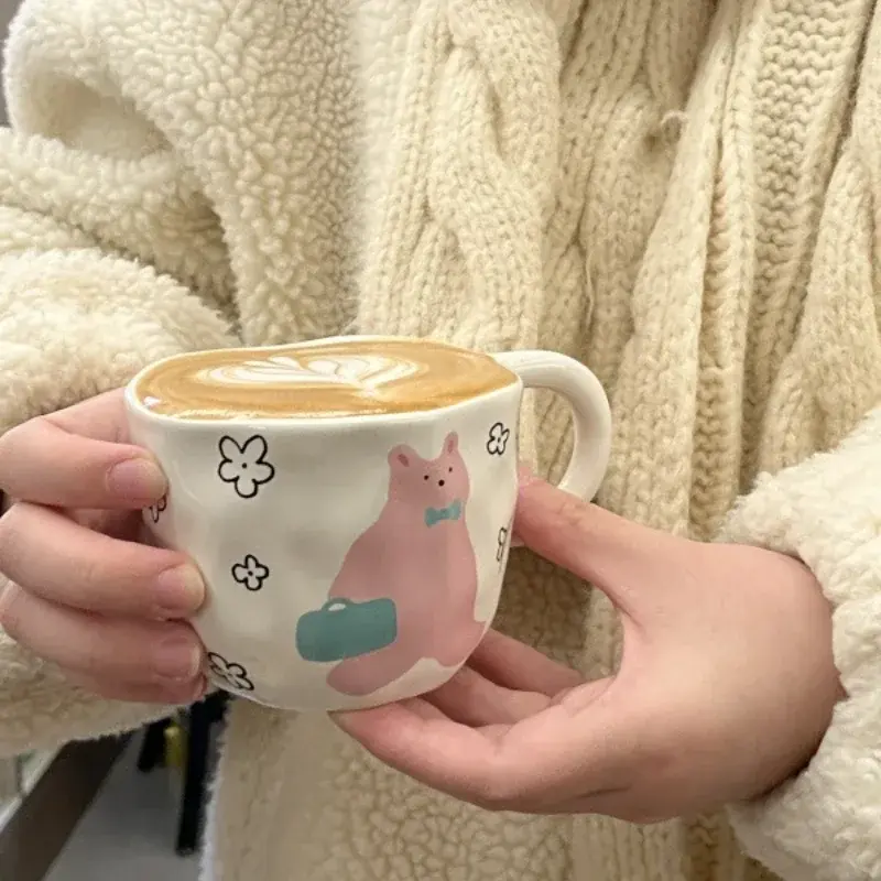 250ML Creative Hand Pinched Irregular Flower Ceramic mug Handmade Coffee Cup Breakfast Milk Afternoon tea cups Korean Style Mugs