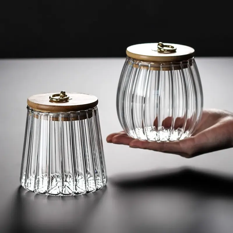 Hermetic Containers for Food Storage Pots Grains Tea Coffee Beans Candy Cookie Glass Jars with Wood Lid Kitchen Containers