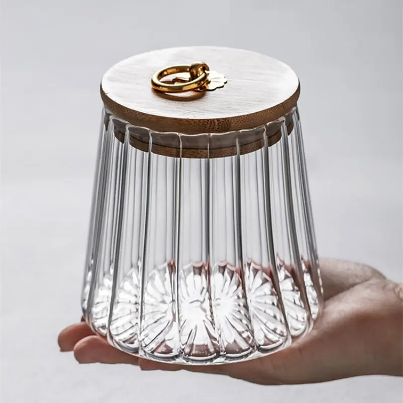 Hermetic Containers for Food Storage Pots Grains Tea Coffee Beans Candy Cookie Glass Jars with Wood Lid Kitchen Containers