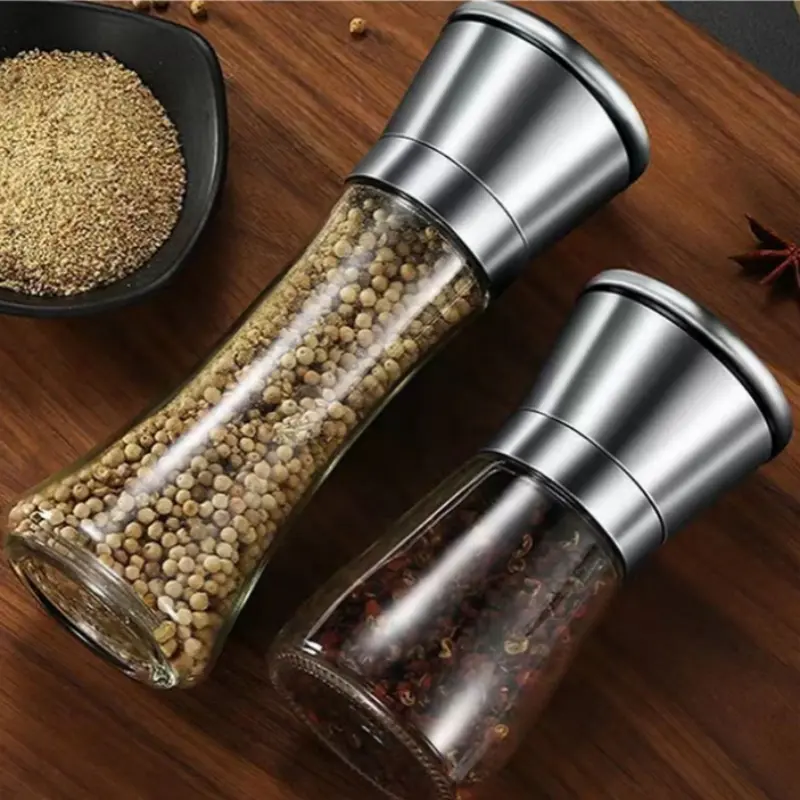 Black Pepper Grinder with Stainless Steel Mill Manual Spice Glass Salt and Pepper Grinder Machine for Household Powder Machine