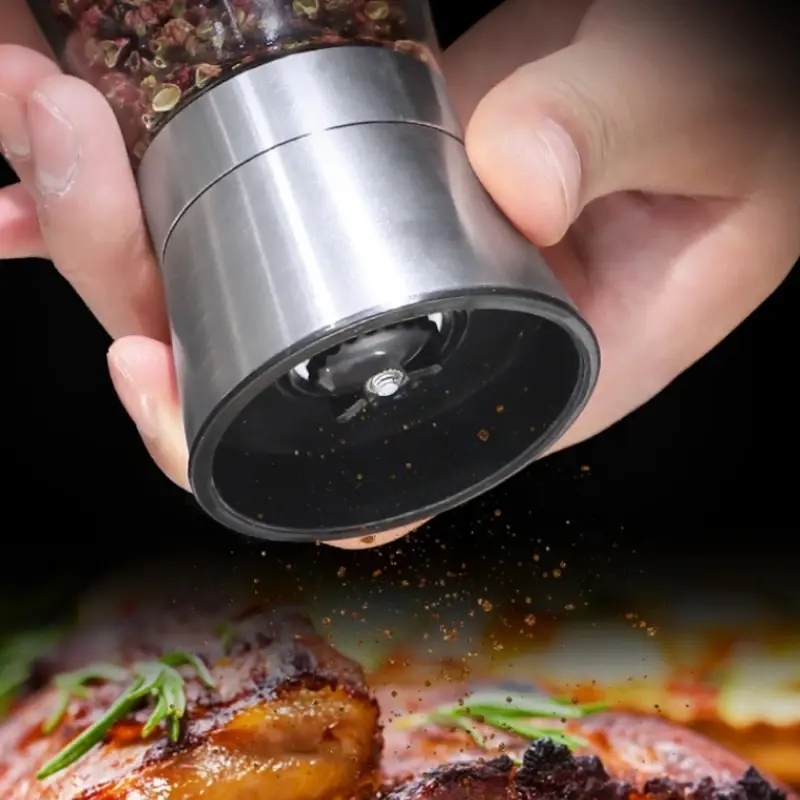 Black Pepper Grinder with Stainless Steel Mill Manual Spice Glass Salt and Pepper Grinder Machine for Household Powder Machine
