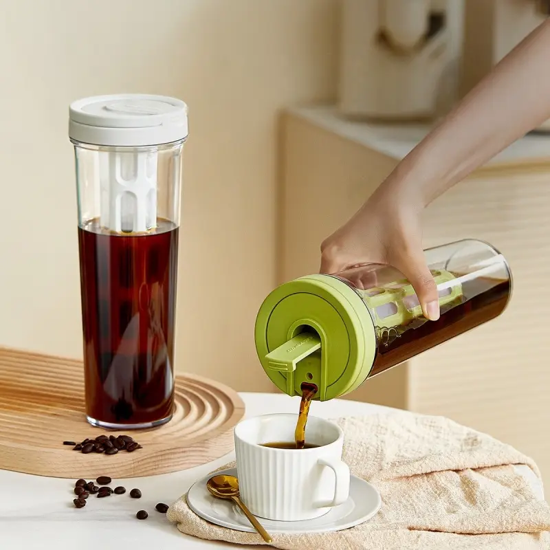 1L Airtight Cold Brew Iced Coffee Maker and Tea Infuser Glass Carafe with Removable Safe Pp Material Filter Gift Cleaning Brush