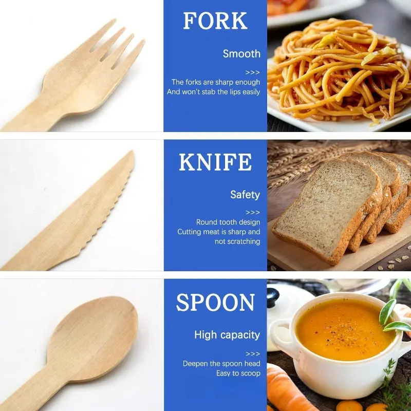 150Pcs Disposable Wooden Spoon Fork Knife Cutlery Set Wedding Birthday Party Tableware Decoration Supplies Dessert Cake Scoop