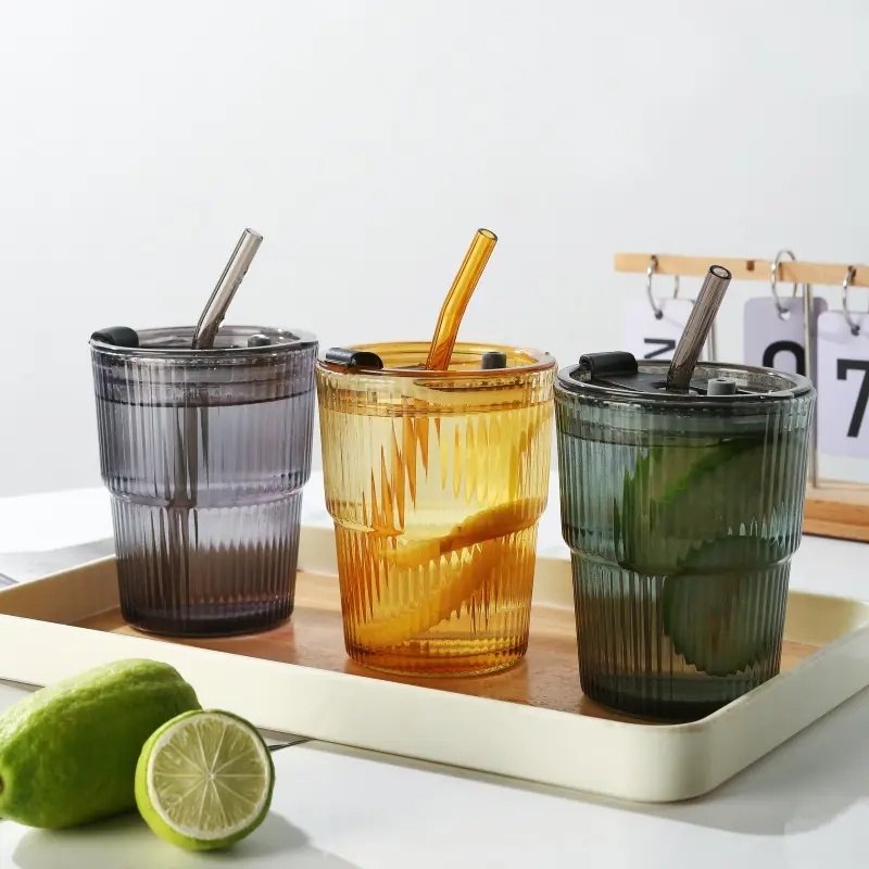 400ml Water Bottle Creative Glass Coffee with Straw Cup with Lid Cup Cover Ins Style Milk Tea Drinkware Couple Coffee Mug