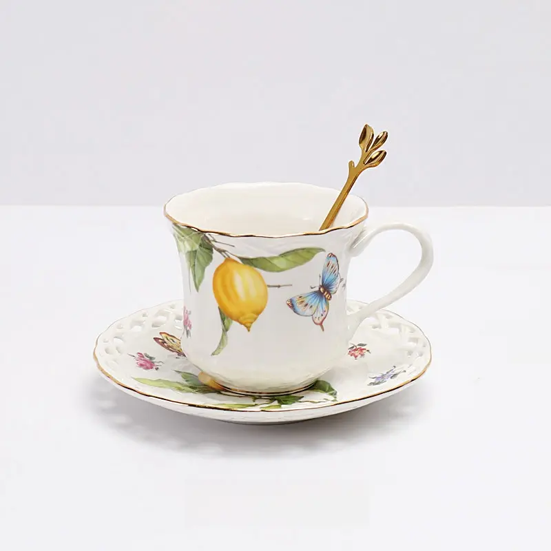 European Lemon Pattern Ceramic Dinner Steak Plate Bowl Fruit Candy Dim Sum Western Cuisine Plate Dishes Home Breakfast Plate