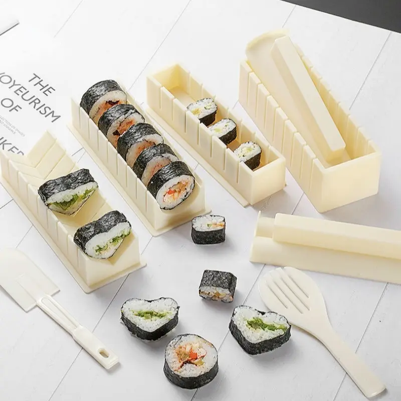 DIY Sushi Making Kit Plastic Kimbap Sushi Rolls Mold Round Square Heart-shaped Sushi Multifunctional Making Tools Cake Roll Mold