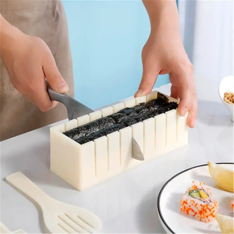 DIY Sushi Making Kit Plastic Kimbap Sushi Rolls Mold Round Square Heart-shaped Sushi Multifunctional Making Tools Cake Roll Mold