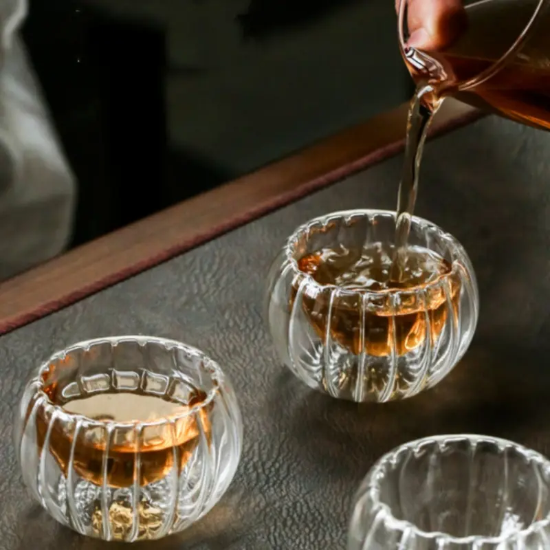 Tea Cup Set Heat-Resistant Transparent Double Layer Glass Small Tasting Cups Heat Insulation Hot Mug Chinese Kung Fu Teacups
