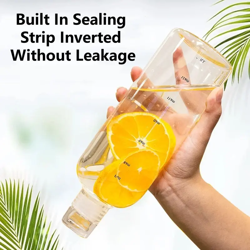300ml Elegant Leakproof Water Bottle with Time Scale Stay Hydrated Daily Lightweight & Portable Transparent Milk Juice Cup