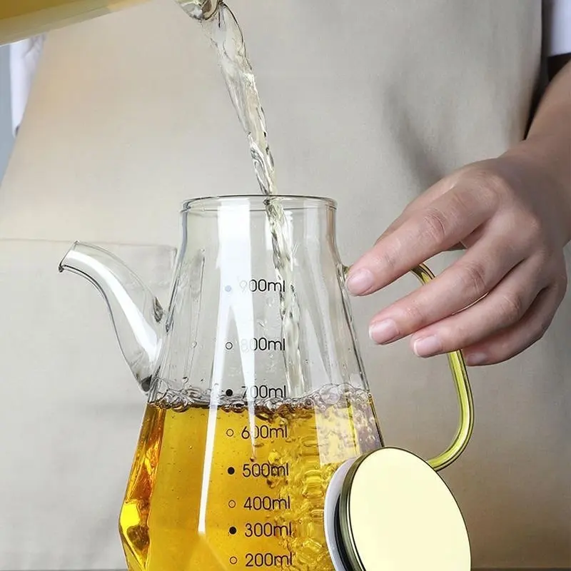 500/700/900ml Clear Glass Oil Bottle with Scale and Handle  Heat-resistant Soy Vinegar Sauce Environmental Protection Container