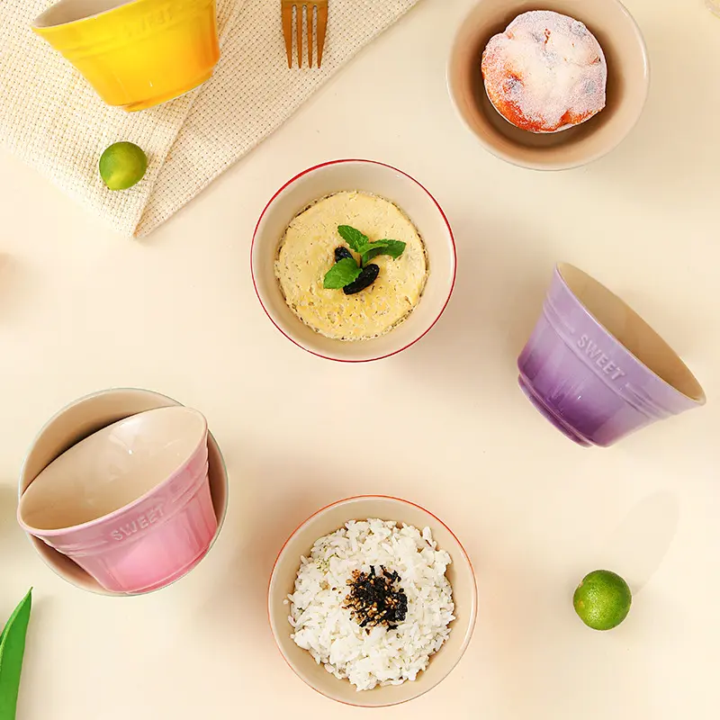 300ML Rainbow Gradient Color Dishes Rice Bowl Tableware Japanese Ramen Bowls Kitchen Dessert Salad Steamed Egg Bowl Tableware