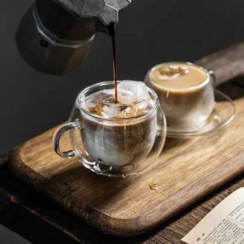 150/300ml Double Bottom Wall Glass Coffee Cup Whiskey Tea Thermal Heat Resistant Cocktail Vodka Shot Wine Mug Tumbler Set
