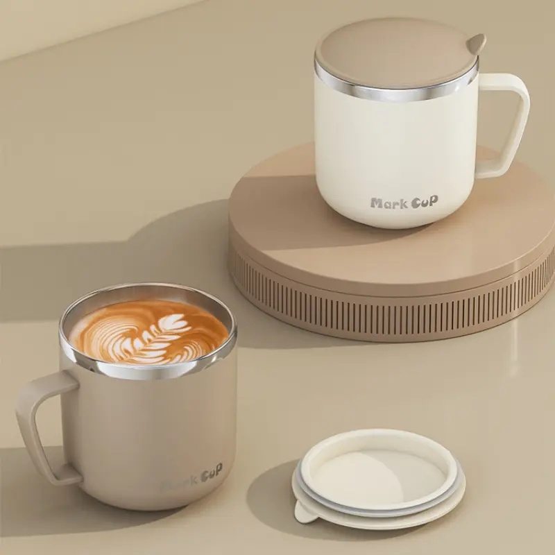 400ml Vacuum Cup Portable Mug Insulated Cup for Outdoor Traveling Double Wall Stainless Steel Coffee Cup with Handle and Lid