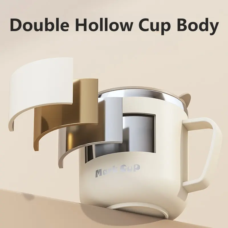 400ml Vacuum Cup Portable Mug Insulated Cup for Outdoor Traveling Double Wall Stainless Steel Coffee Cup with Handle and Lid