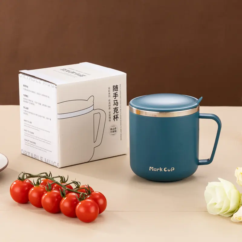400ml Vacuum Cup Portable Mug Insulated Cup for Outdoor Traveling Double Wall Stainless Steel Coffee Cup with Handle and Lid