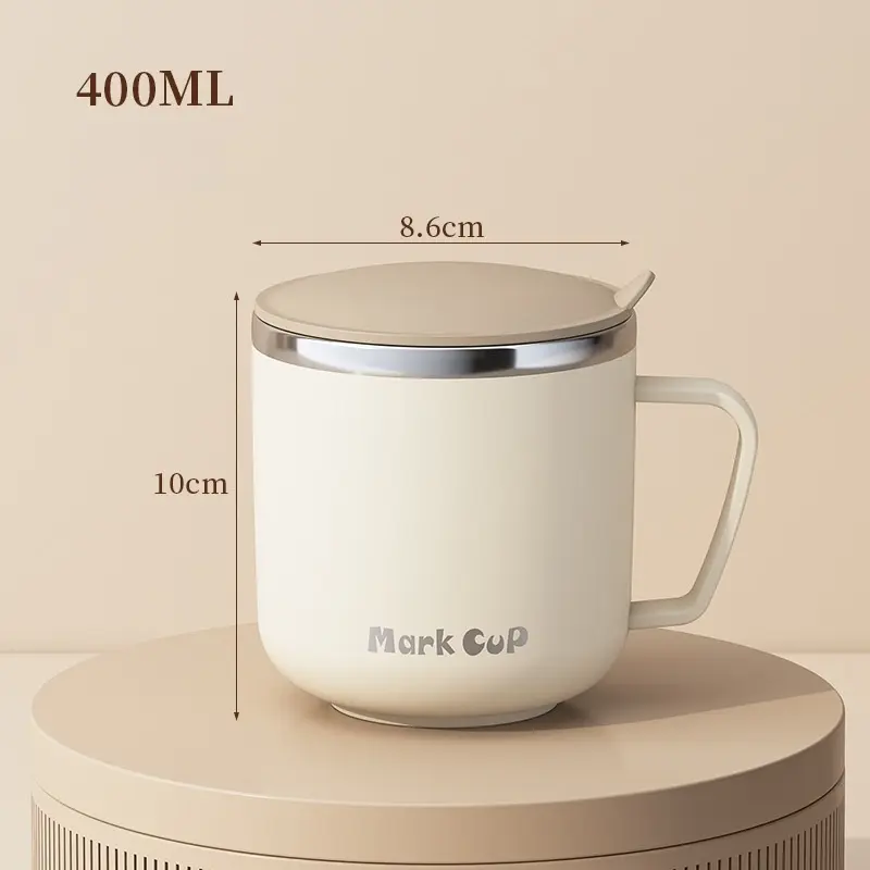 400ml Vacuum Cup Portable Mug Insulated Cup for Outdoor Traveling Double Wall Stainless Steel Coffee Cup with Handle and Lid