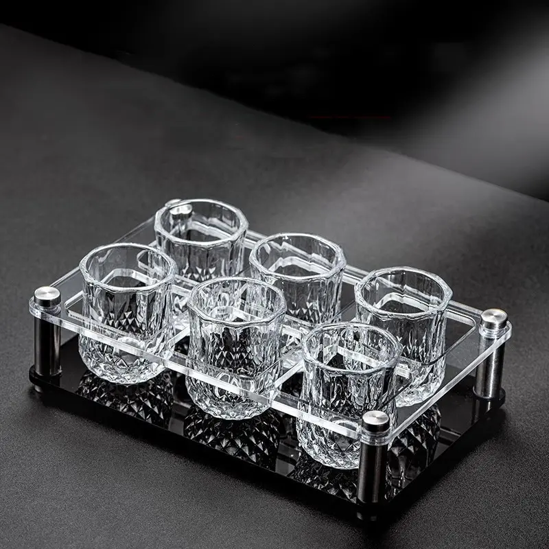 1/6Pcs Embossed Glass 50ml Spirits Cups Engraved Tea Drinking Baijiu Cup Water Glass Small Capacity Household Small Wine Cup