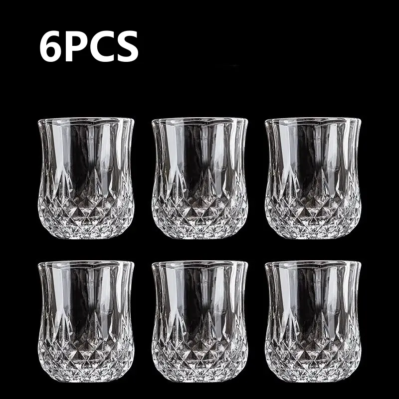 1/6Pcs Embossed Glass 50ml Spirits Cups Engraved Tea Drinking Baijiu Cup Water Glass Small Capacity Household Small Wine Cup