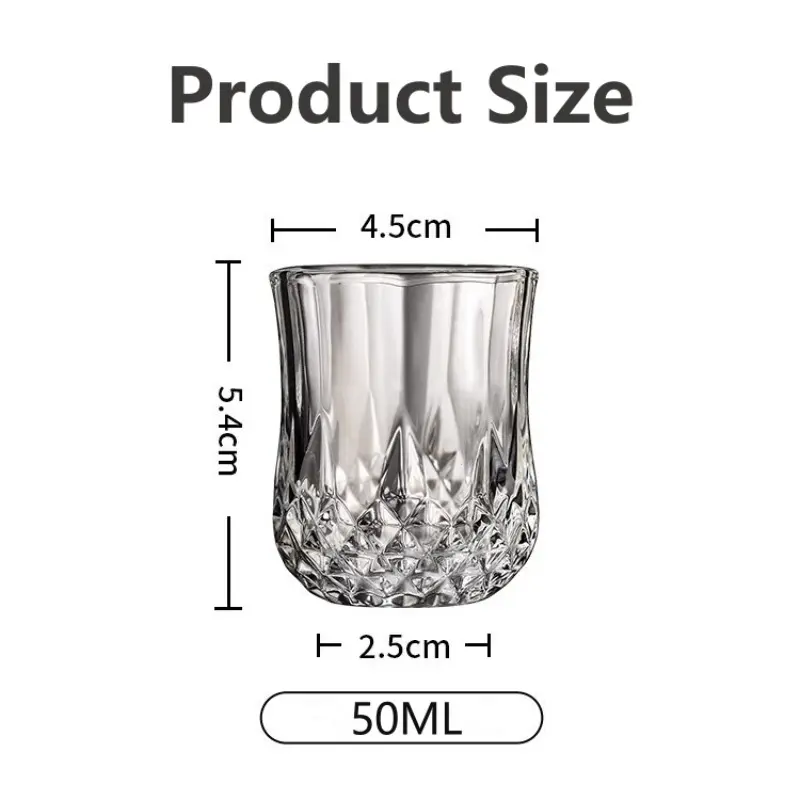 1/6Pcs Embossed Glass 50ml Spirits Cups Engraved Tea Drinking Baijiu Cup Water Glass Small Capacity Household Small Wine Cup
