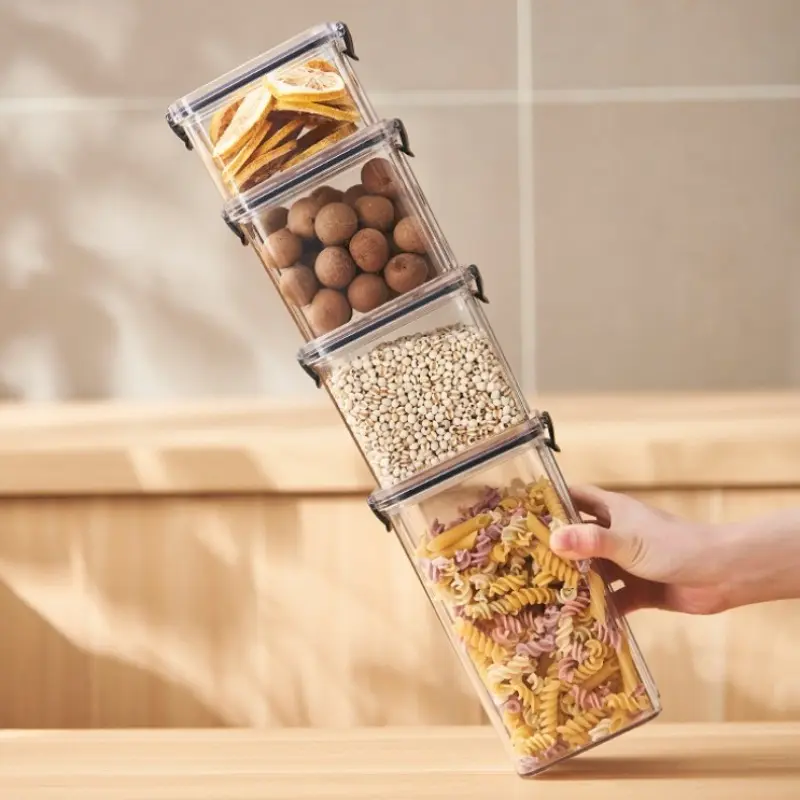 2Pcs Kitchen Sealed Jar Stackable Food Storage Box Multigrain Tank Bottle Cereal Candy Dried Fruit Tea Storage Containers