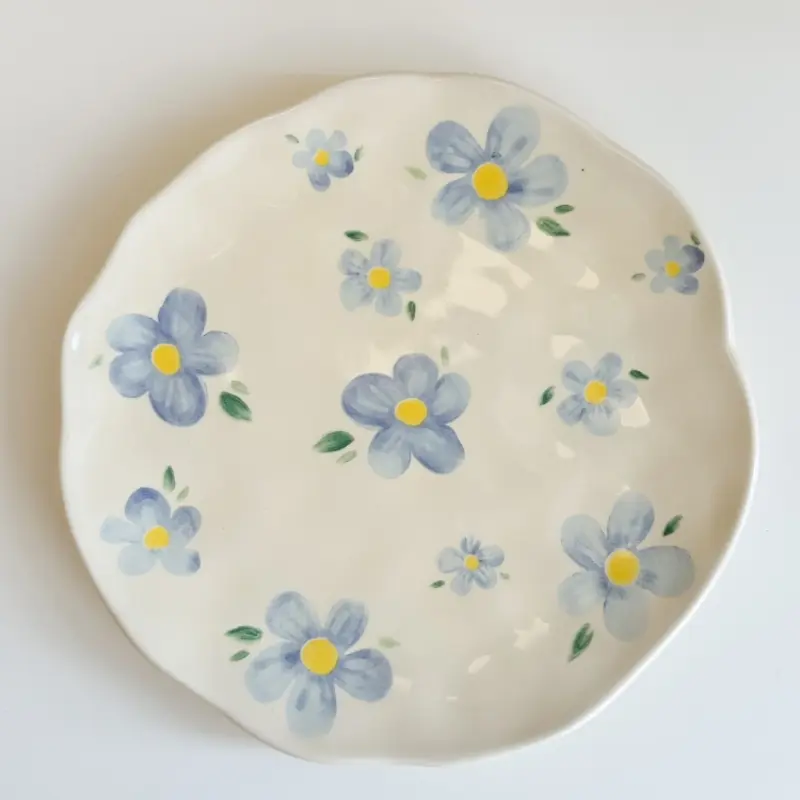 Ceramic Plate Flower Pattern Coffee Mug Set Painted Cute Girl Hand-painted Underglaze Color Gift Saucers for Festivel Present