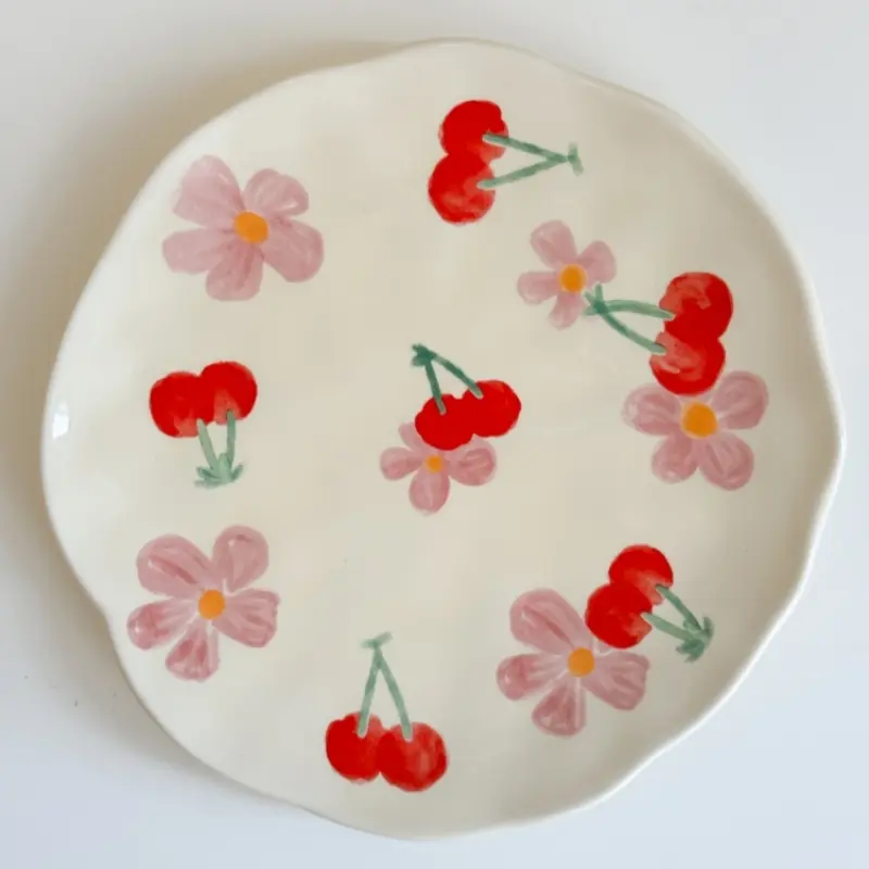 Ceramic Plate Flower Pattern Coffee Mug Set Painted Cute Girl Hand-painted Underglaze Color Gift Saucers for Festivel Present